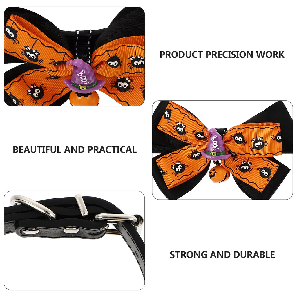 1Pcs Skin Friendly Lightweight Pet Collar with Bow Tie Bell Adjustable Neck Strap for Halloween Carnival Banquet Cat Dog Party