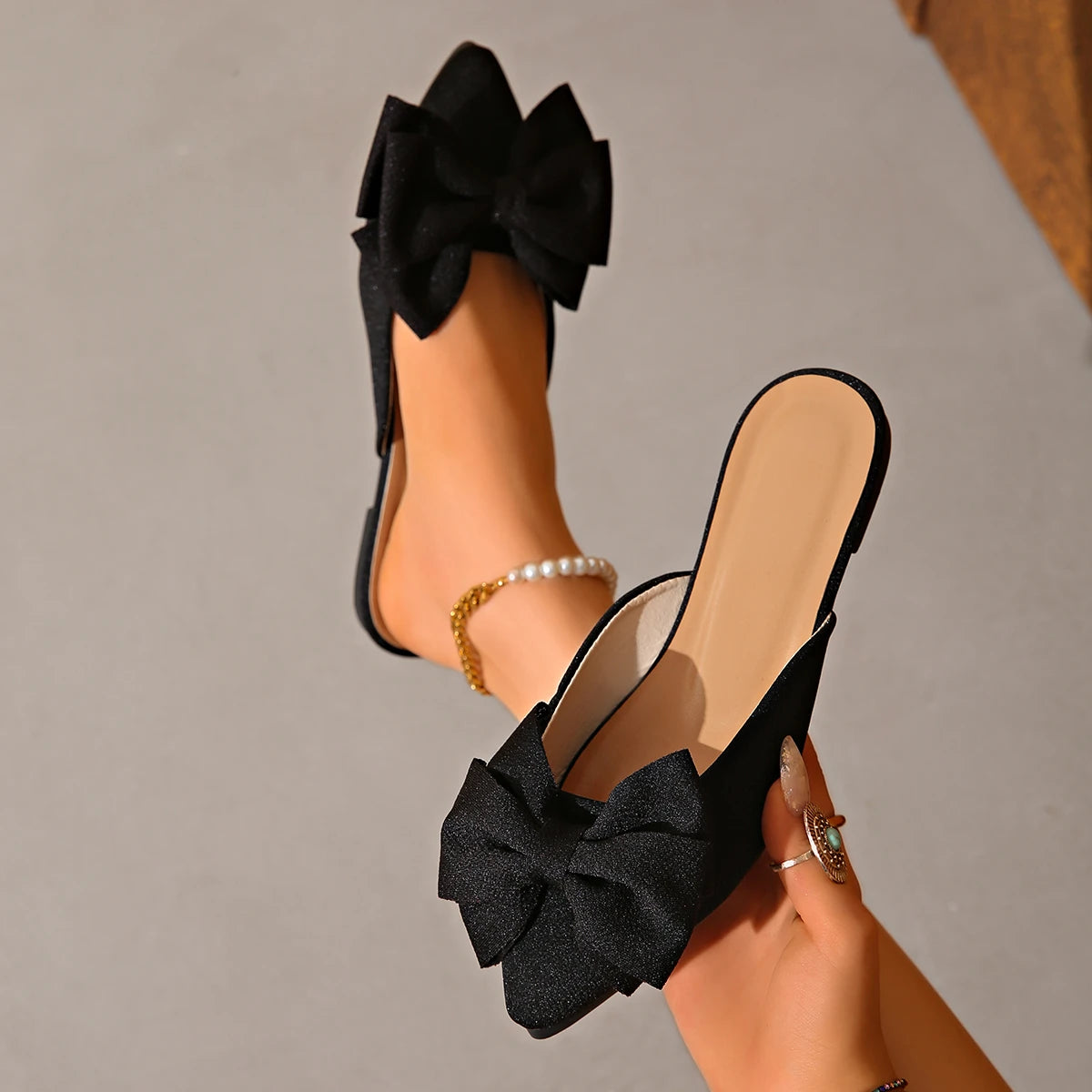 Women Baotou Slippers Casual Shallow Flat Shoes Summer Pointed Toe Zpaxo black 36
