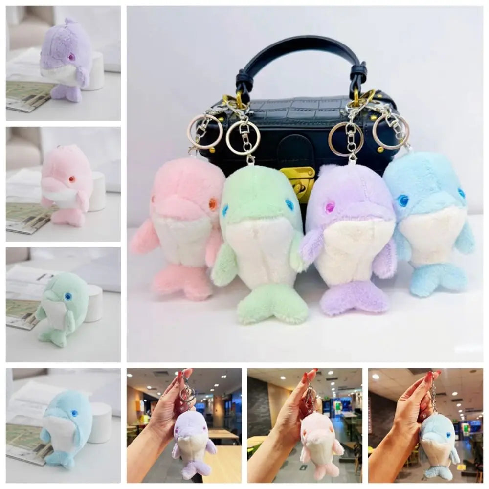 Cute Dolphin Doll Keychain Dolphin Soft Fluffy Pom Pom Whale Key Ring Fluffy Cute Cute Dolphin Pendant Decoration Zpaxo