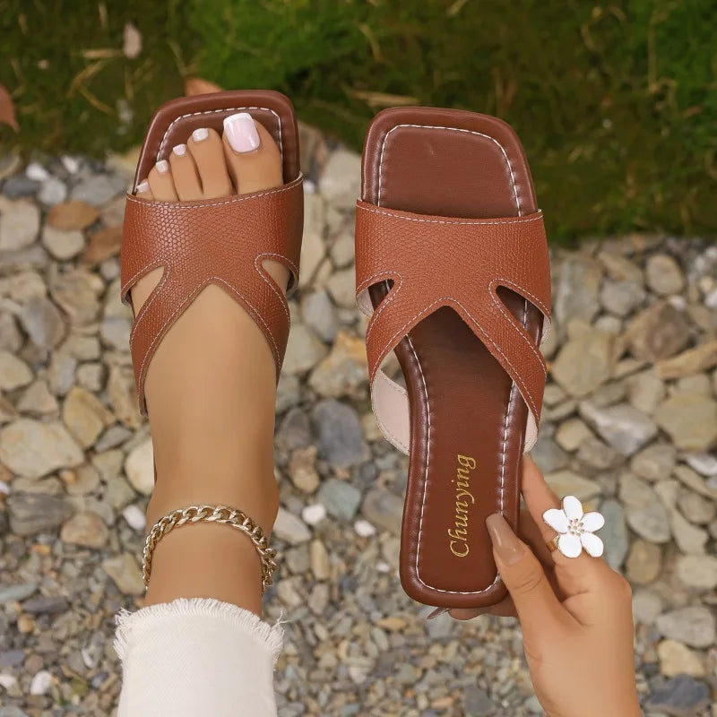 Women's Square Open Toe Lightweight Comfortable Slippers Summer Women Zpaxo Brown 43