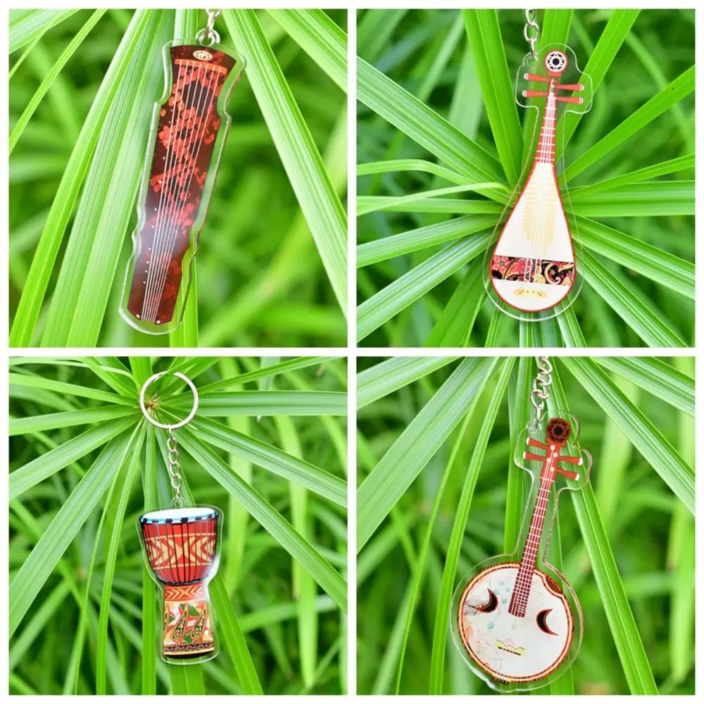 Ukulele Guitar Acrylic Keychain VIOLIN Clarinet Guitar Model Pendant Cello Saxophone Electric Guitar Model Keyring Zpaxo