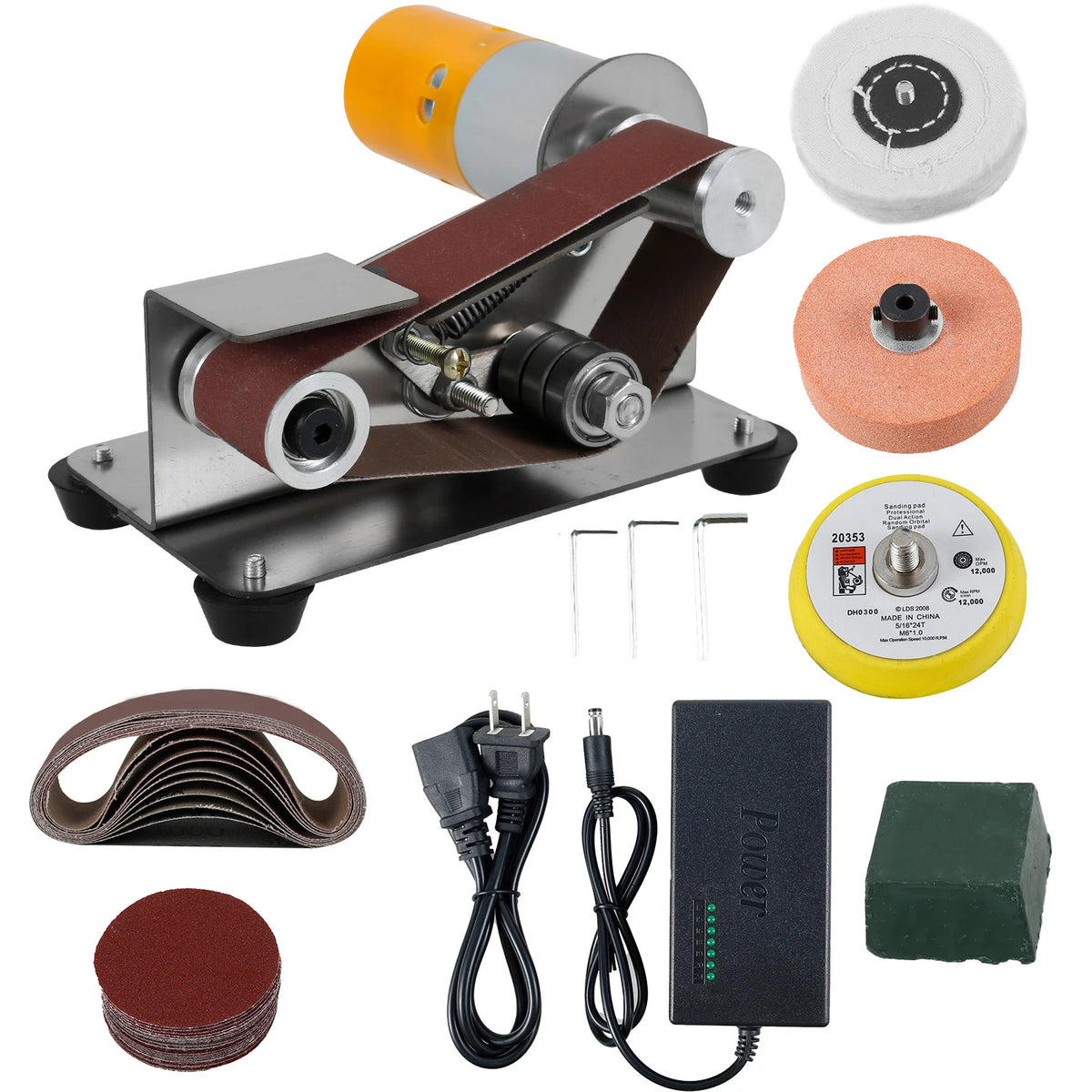 110-220V Electric Belt Sander DIY Polishing Grinding Machine Cutter Edges Sharpener US Plug Multifunction Power Tool Sandbelt Zpaxo Set D US Plug