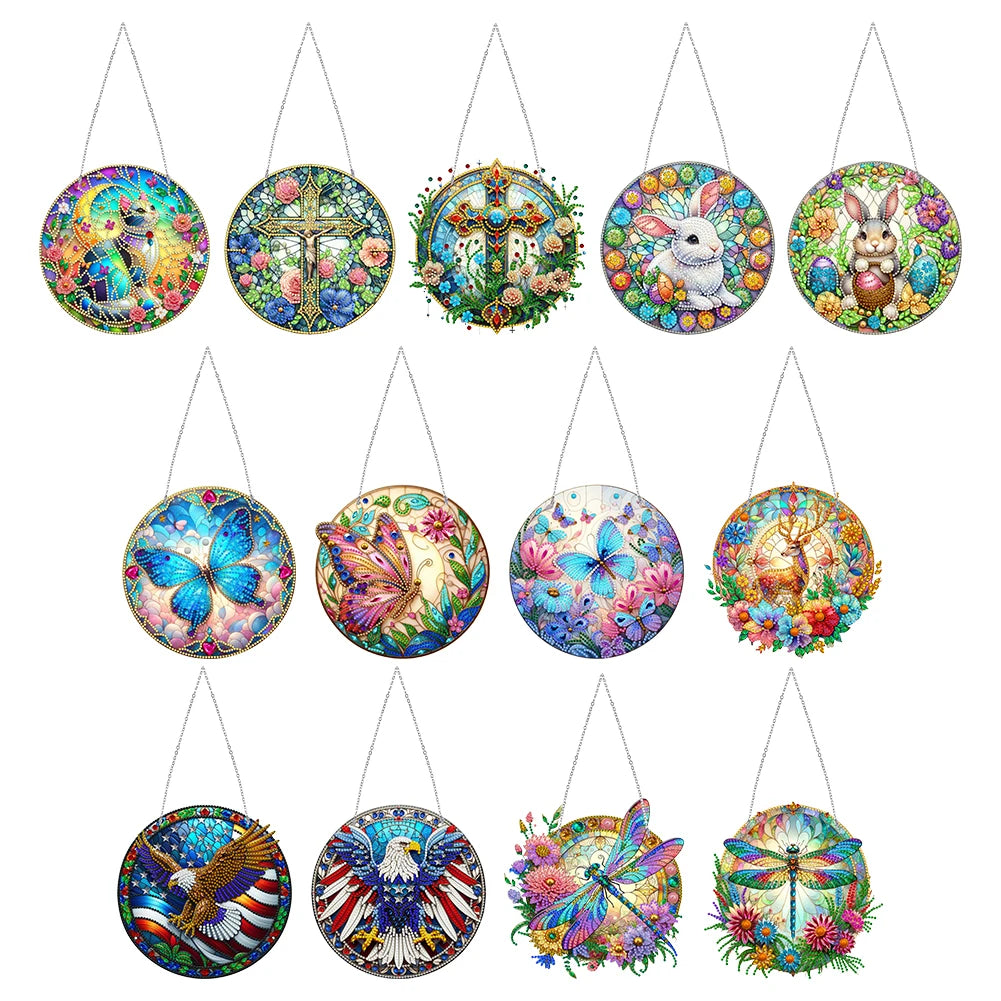 Sun Catcher Diamond Painting Hanging Pendant Butterfly Rhinestone Art Window Pendants Dragonfly Moose for Garden Window Decor Zpaxo