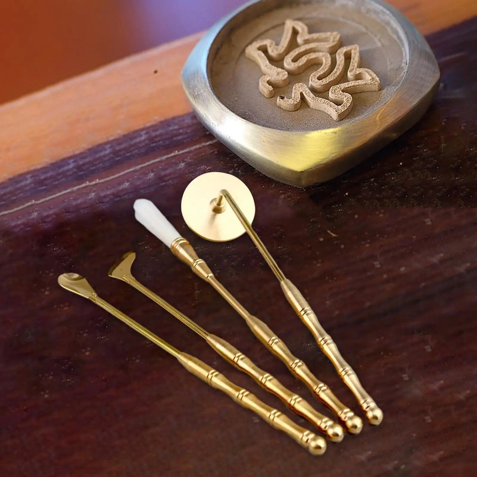 4-Piece Brass Incense Making Set – Ash Press, Spoon & Brush Incense Making Kit Zpaxo Default Title
