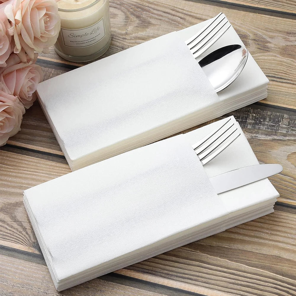 25/50Pcs Disposable Paper Napkins with Flatware Pocket Built-in Flatware Pocket for Wedding Party Dinner Zpaxo
