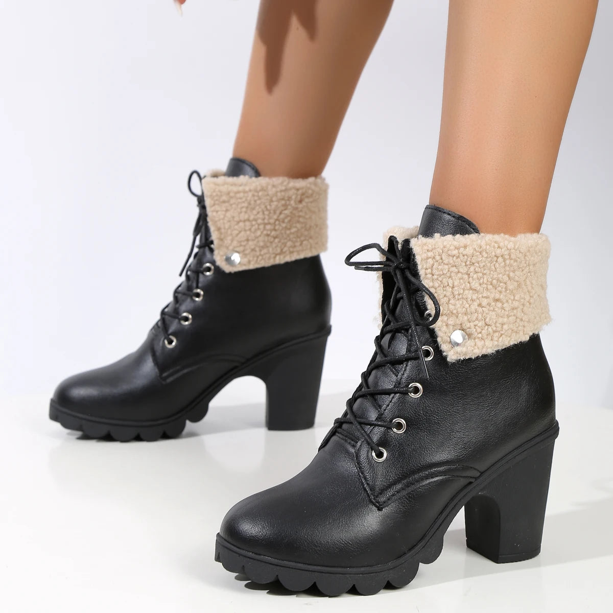 Women Ankle Boots Outdoor Fashion Anti-slip Boots Autumn Winter High Quality Boots 2025 New Lace-up High Heels Shoes for Women Zpaxo