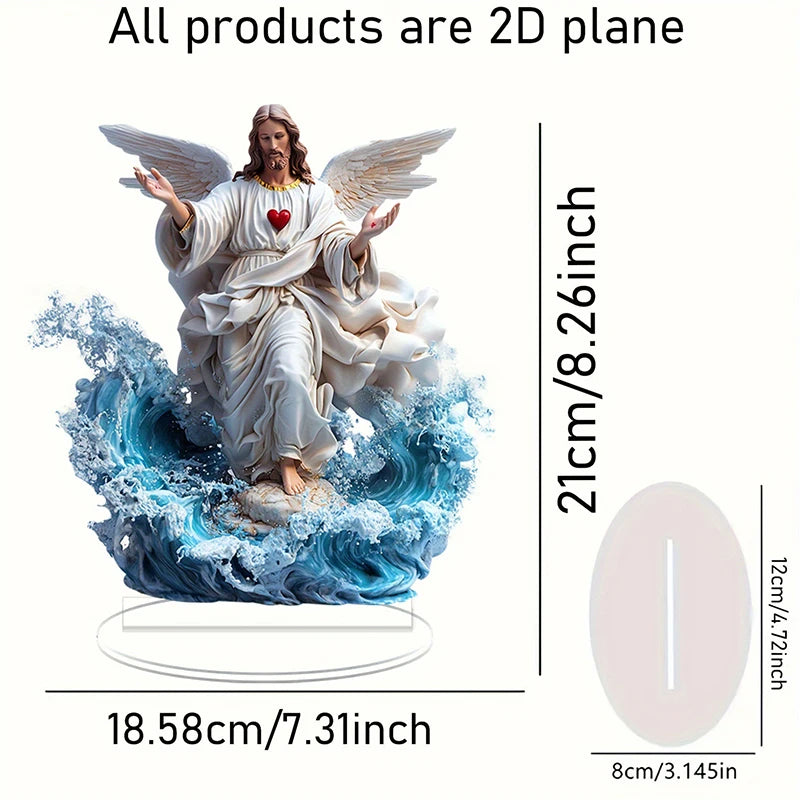 Acrylic Traditional Religious Art Desktop Sacred Heart Of Jesus Angel With Base Zpaxo D