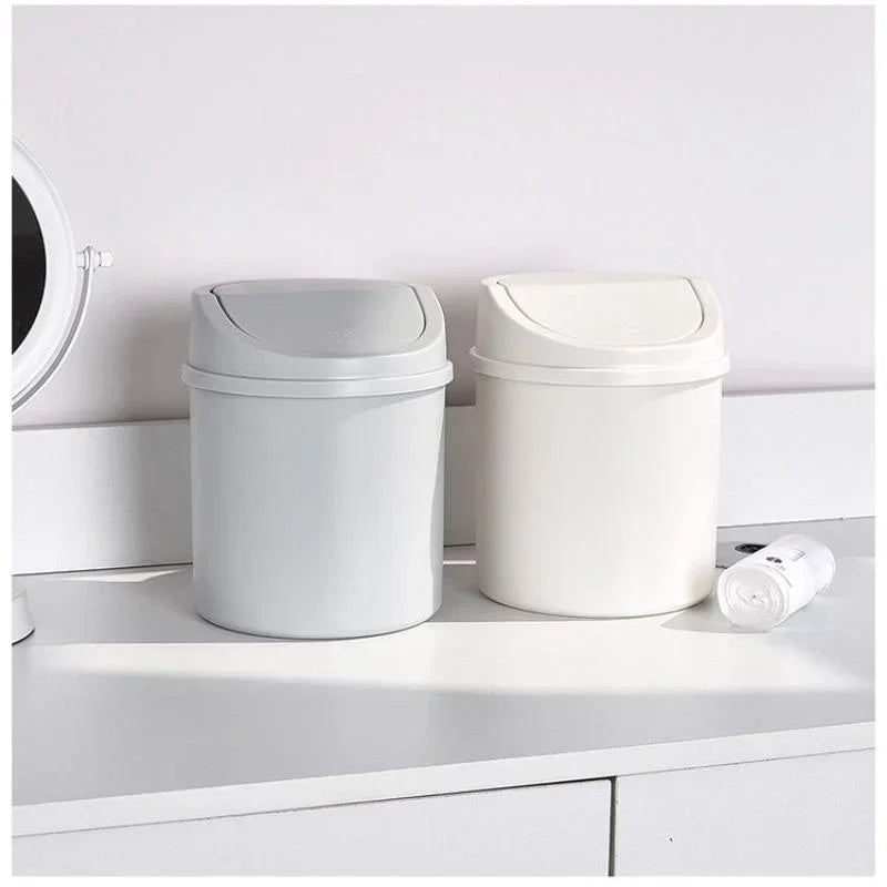 Portable Mini Desktop Trash Can Tube Design With Cover Waterproof Bedroom Office Workspace Garbage Storage Box Zpaxo