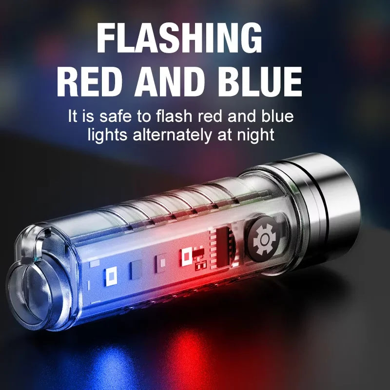 Strong Light Flashlight Magnet Working Red Blue Flashing Side Outdoor