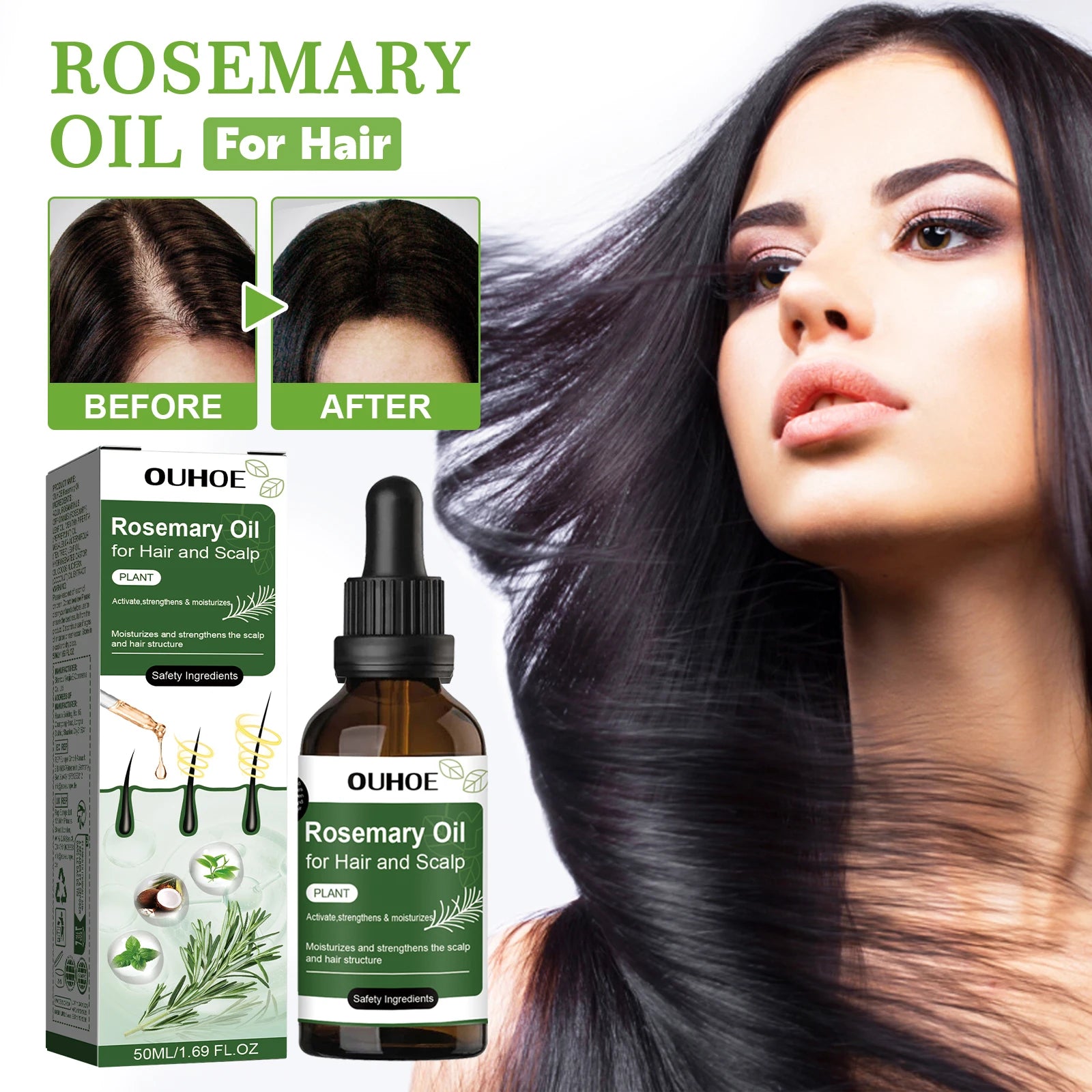 Rosemary Oil for Hair 50ml Scalp Treatment with Coconut Peppermint Oil Nourishing Hair Serum for Shine Strength All Hair Types Zpaxo 1PC