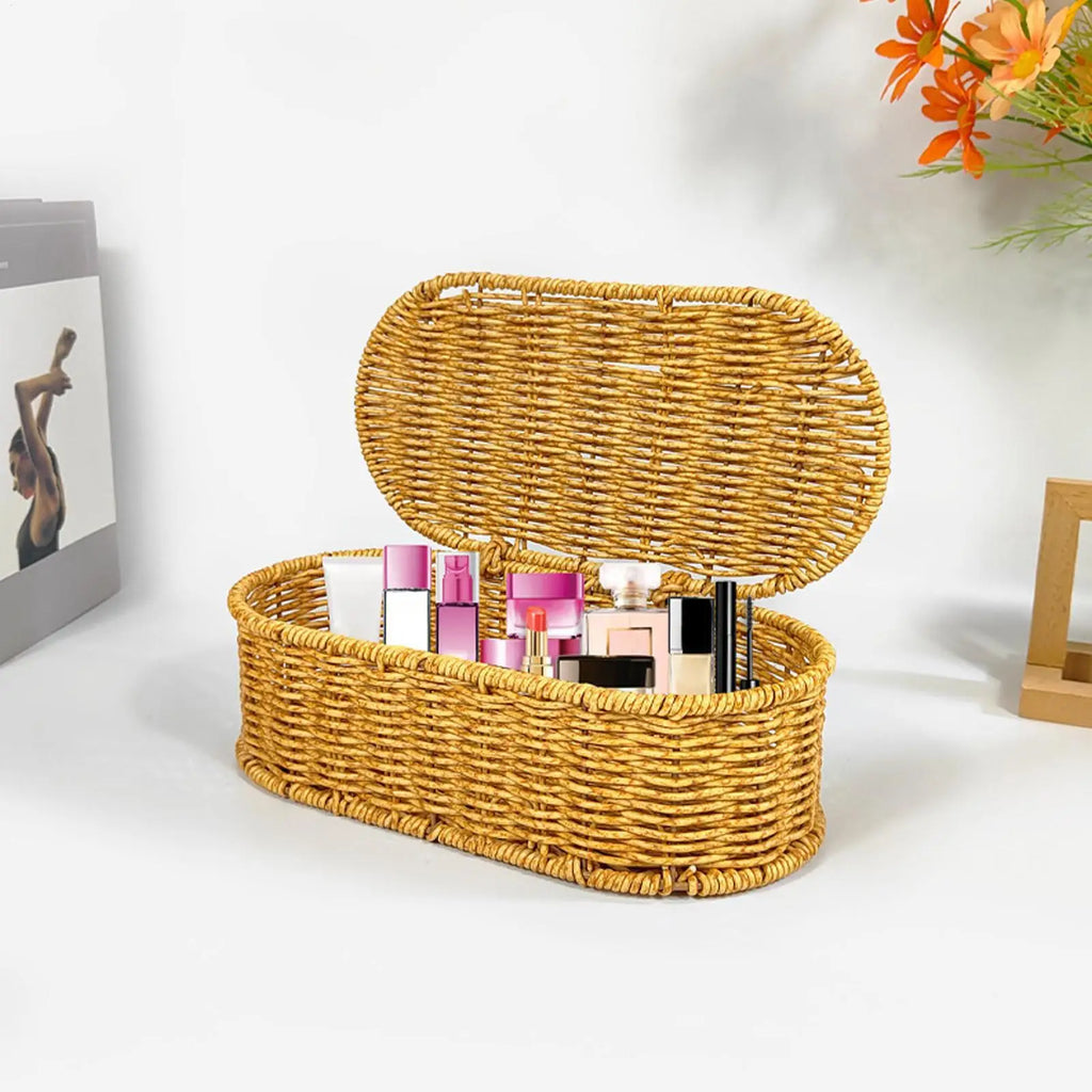 Organizing Baskets Lid Rustic Storage Organizer Dustproof Small