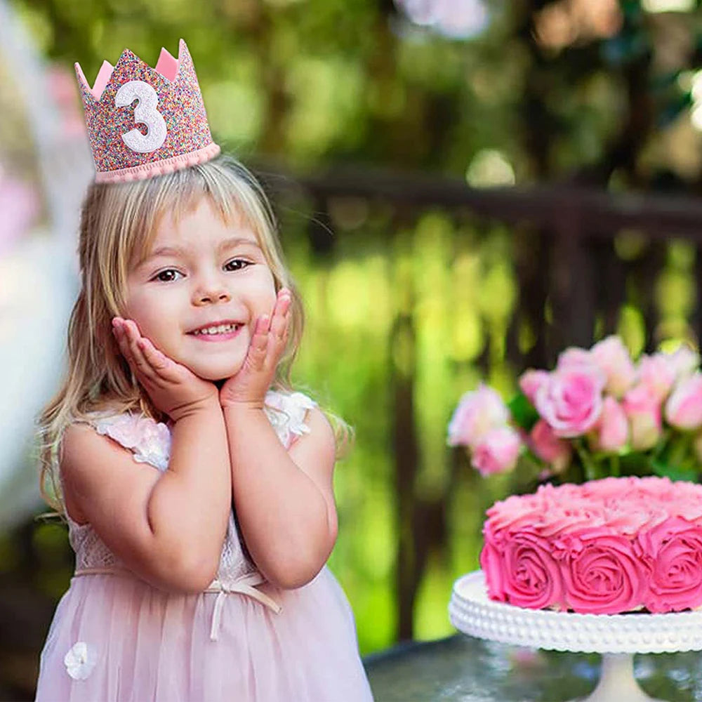 Pink Princess Crown Baby Birthday Party Hat Half Year Old 1st 2nd 3rd