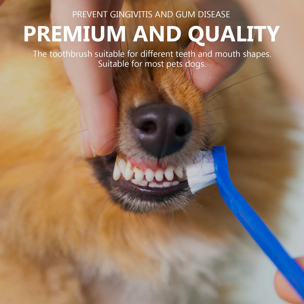 2Pcs Pet Toothbrush Double-Head Bamboo Handle Non-Slip Comfortable Dog Cat Oral Cleaning Tool Prevent Plaque Tartar Gingivitis