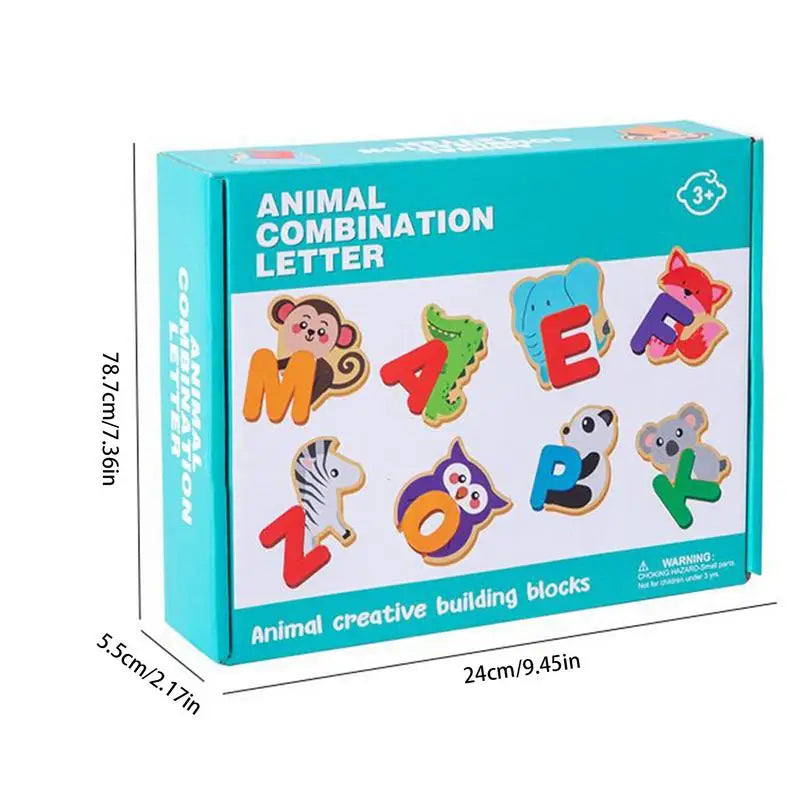 Alphabet Animal Puzzle Wood Animal Brain Teasers Toy Fine Motor Skills Learning Alphabet Puzzle For Kids 3 Years Kindergarten Zpaxo