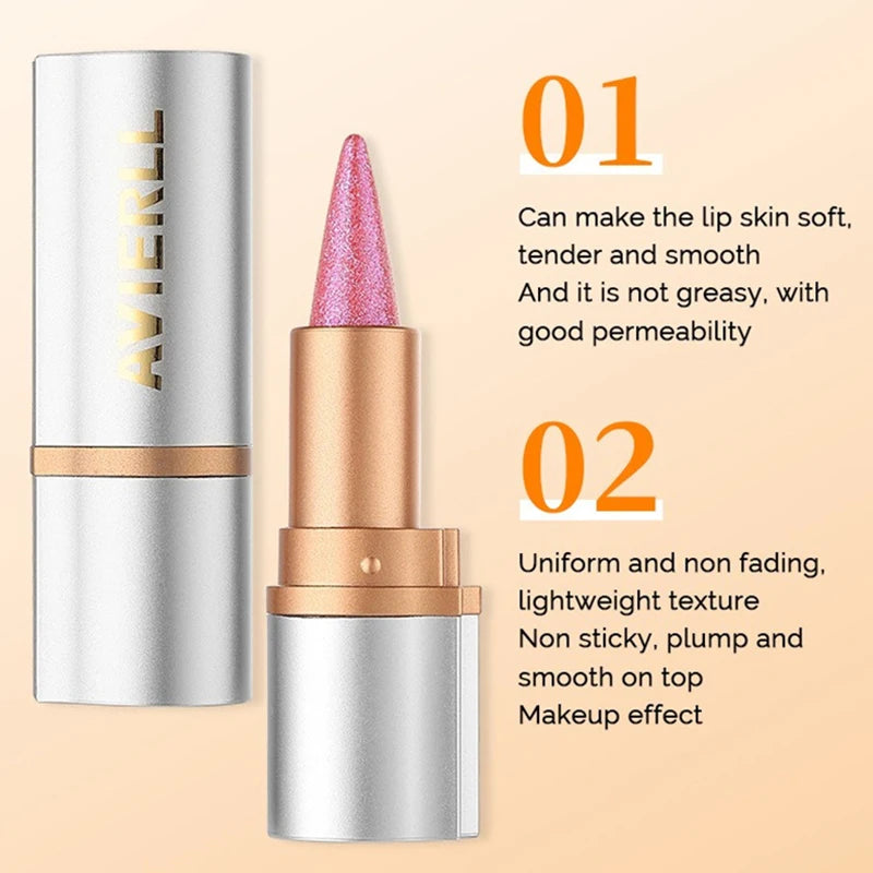 8 Colors Tapered Glitter Shiny Metallic Lipstick Pearlescent Lip Tint Lipliner Lasting Waterproof Easy Color Diamond Lipstick Zpaxo
