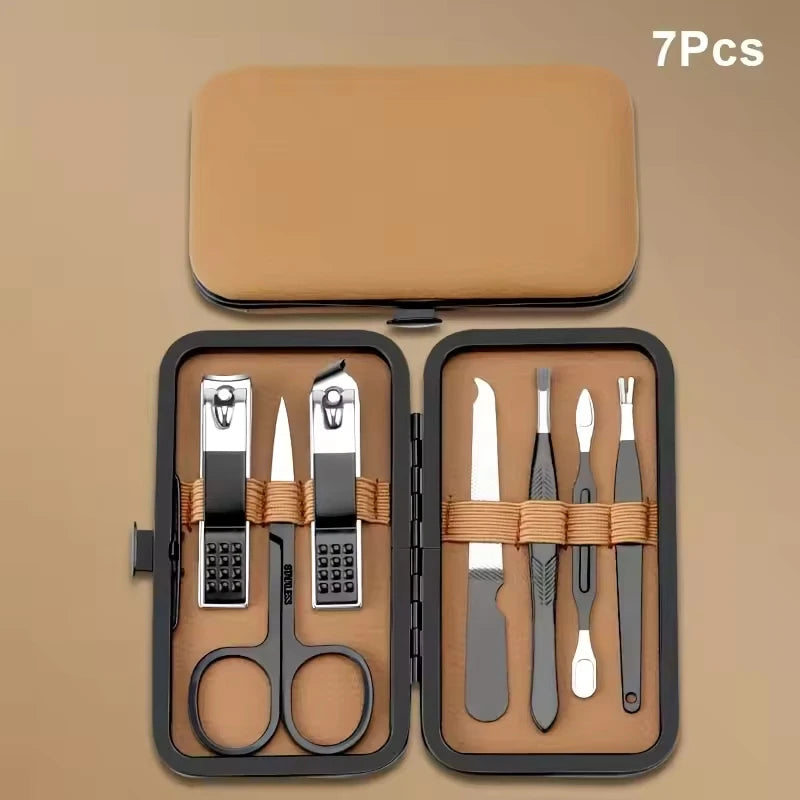 brown 7/16/24 pcs Stainless Steel Nail Cutter and Pedicure Scissors Set - Portable Manicure and Pedicure Tool Nail Clipper Set Zpaxo brown 7 pcs