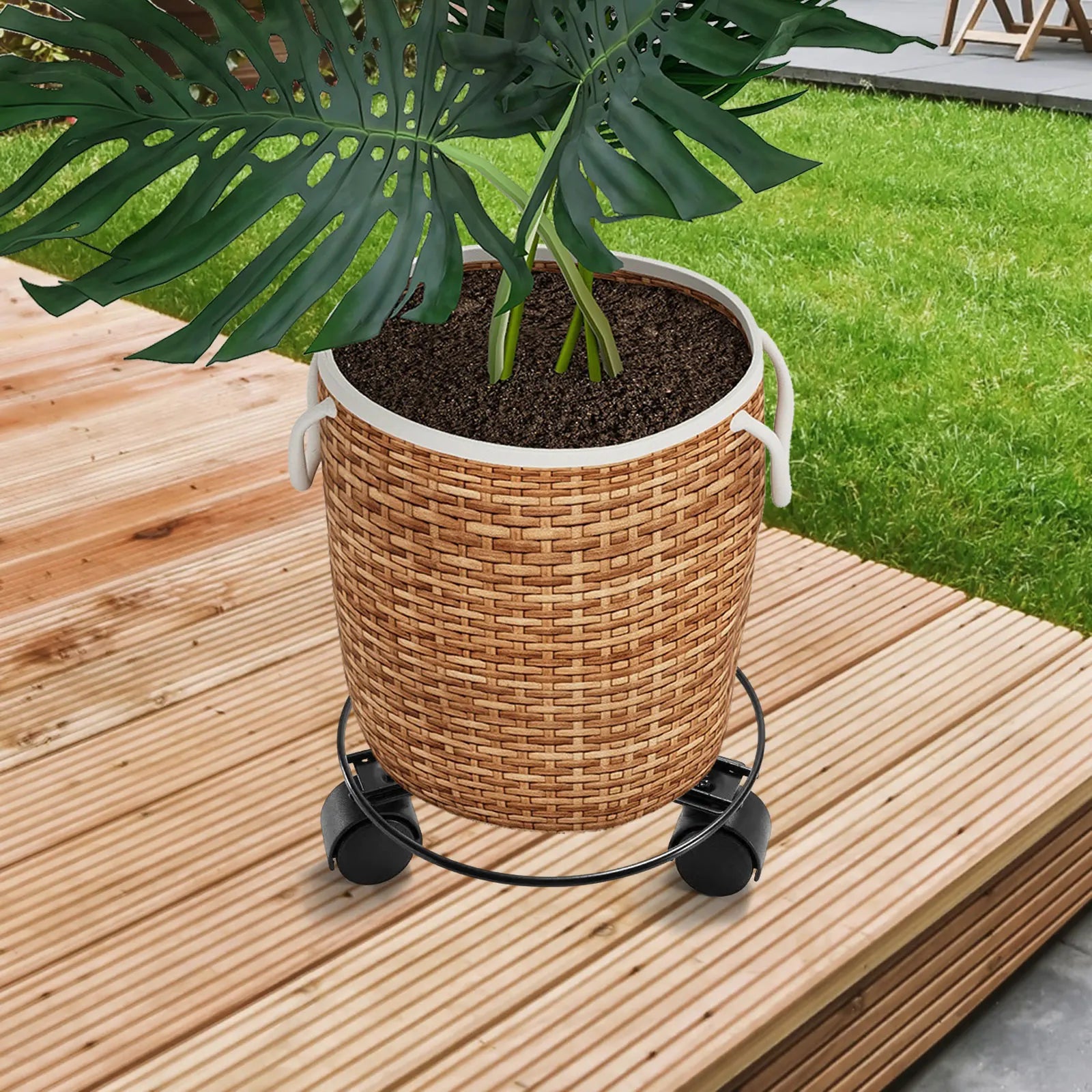 Plant Saucer Rolling Plant Stand with 3 Wheels Plant Tray Roller Accessory Pallet Trolley Multipurpose for Backyard Sturdy Zpaxo