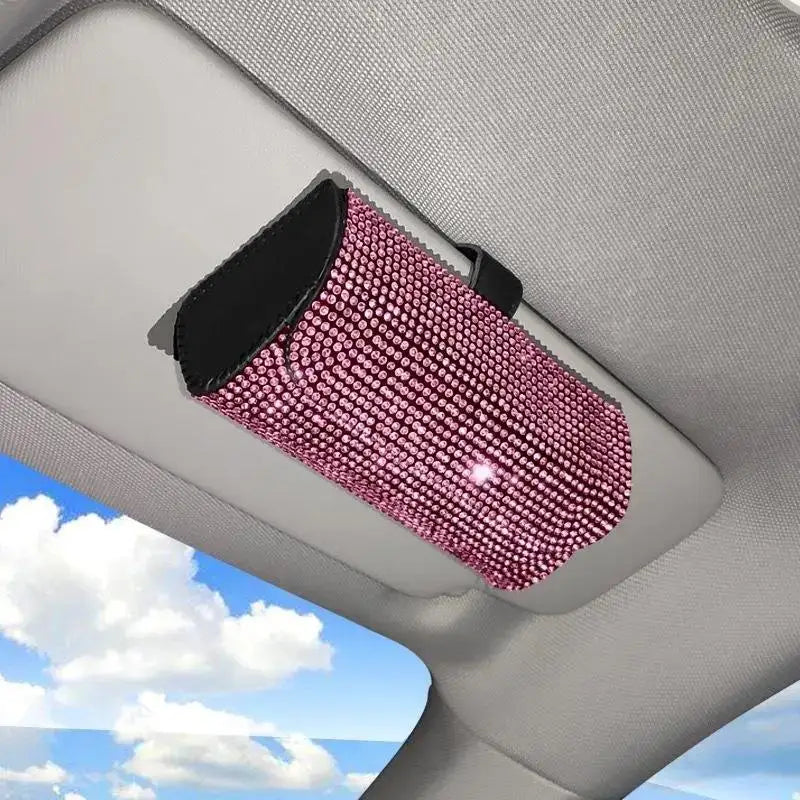 Bling Rhinestone Car Sun Visor Glasses Case & Organizer