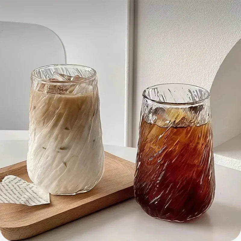 400ML Coffee Mug Glassware Stripe Glass Cup Ice Mug Transparent Glass Tea Cup Drinkware Juice Milk Mocha Cups Kitchen Supplies L Zpaxo