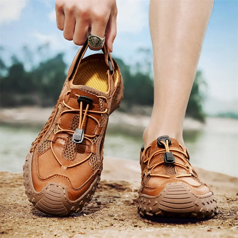 Summer Men Sandals Leather Mens Casual Shoes Outdoor Beach Roman Zpaxo