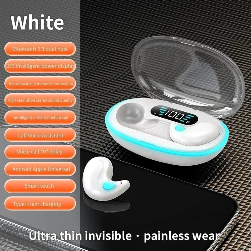 X55 Sleeping Earbuds Wireless Mini Headphones Work TWS Bluetooth Zpaxo white