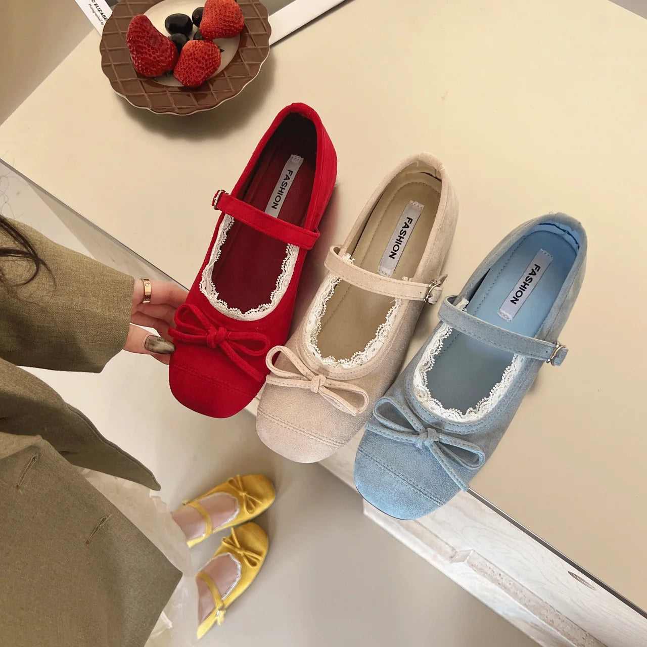 Flat Shoes for Women Spring and Autumn 2025 Suede Inside and Increased Height Mary Jane Shoes New Butterfly Bow Square Toe Shoes Zpaxo