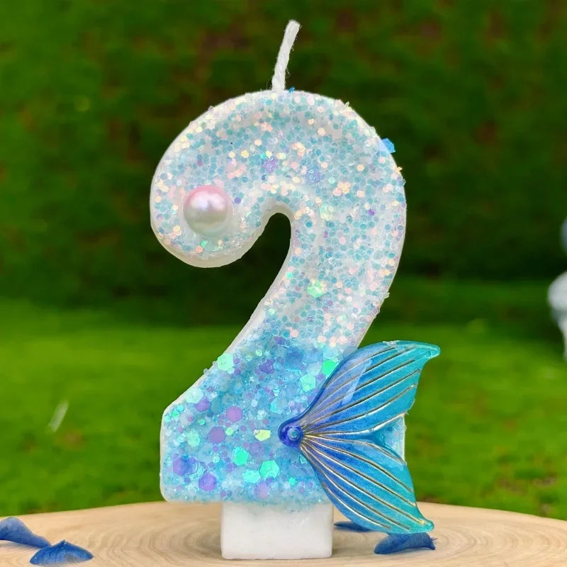 New DIY Digital Birthday Candles Cake Mermaid Tail Glitter Candle Decoration Baking Supplies for Wedding Anniversary Celebration Zpaxo 2