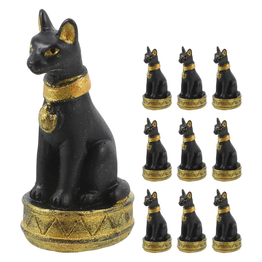 Miniature Egyptian Cat Statues Resin Sculptures Small Animal Decor