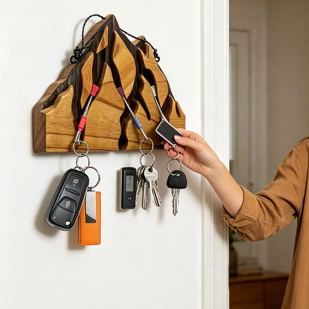 Mountain Key Holder Wood Home Decoration Decorative Wall Key Holder for Homeowners Renters Students Home Apartment Dorm Living Zpaxo