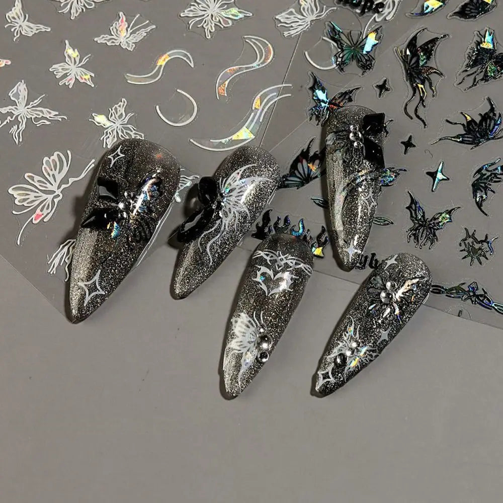 Butterfly Laser Nail Stickers Holographic Glitter Shining Adhesive Slider DIY 3D Nail Art Decal Decoration Zpaxo