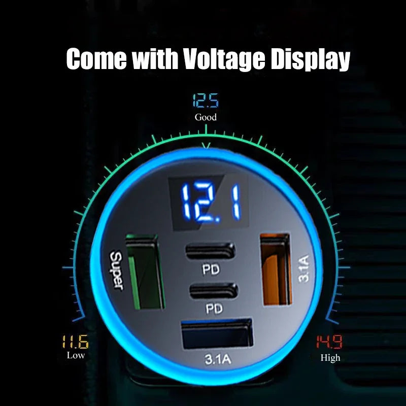 UYUXIO 1 USB Car Phone Charger Adapter Voltage Display Dual PD Port