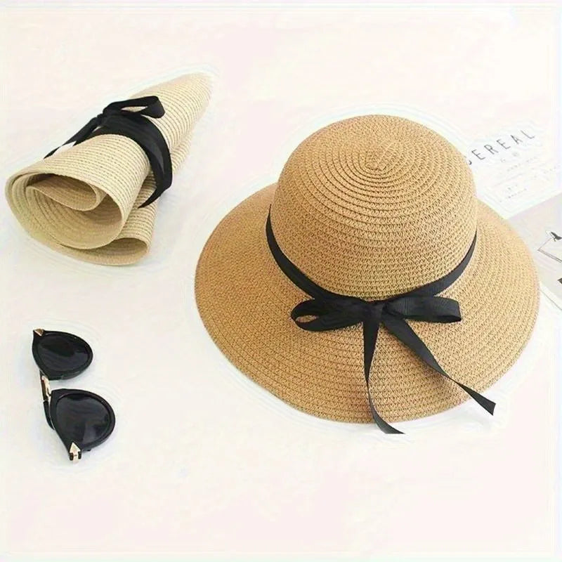 Summer Straw Hat Big Wide Brim Foldable Beach Sun Floppy Block UV