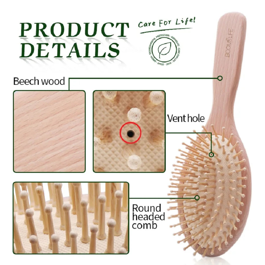 BOOMSLIFE Wood Wide Tooth Hair Comb & Scalp Massage Brush Wood Hair Comb Zpaxo