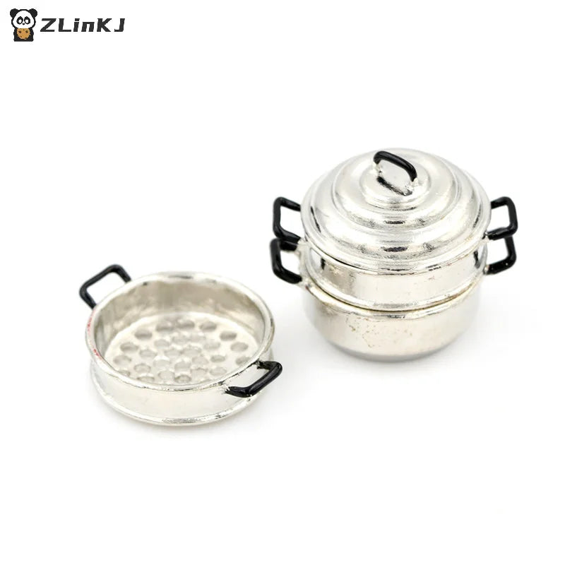 ▶1:12 Dollhouse Kitchen Decoration Toys Miniature Metal Cooking 3 Tier Steamer Toys Zpaxo