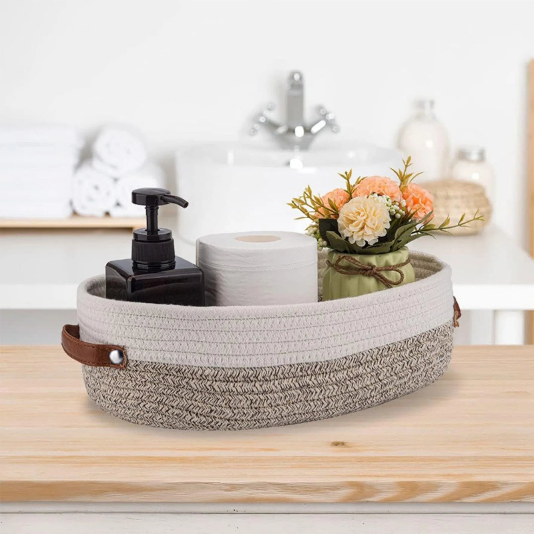 Oval Woven Bathroom Storage Basket, Multifunctional Desktop Organizer, Toilet Paper Holder, Toy Storage Basket Zpaxo