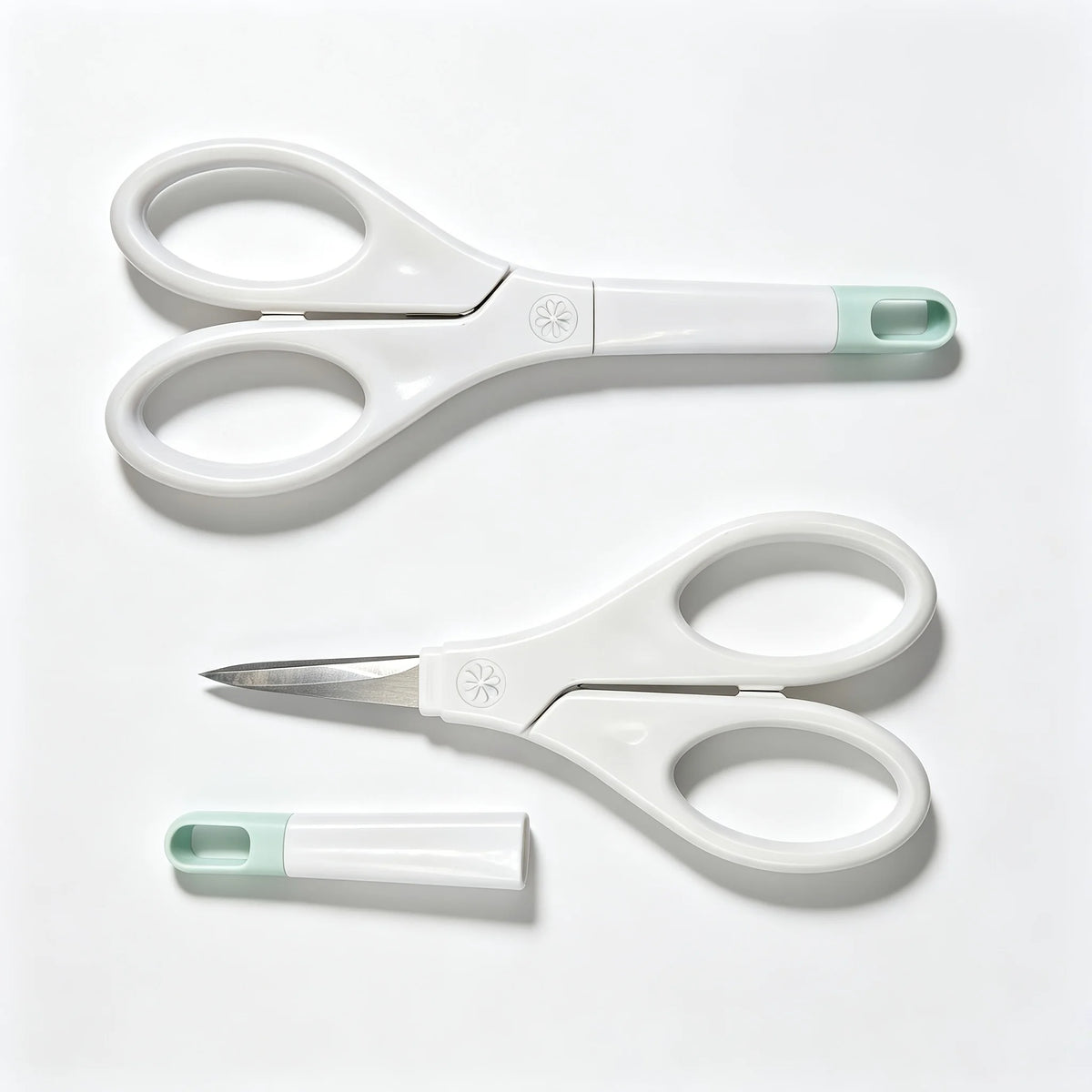 2PCS Precision Craft Scissors, Stainless Steel Blades with Safety Cap, Ultra Sharp Tip, Available in Gold, Green, Gray, For Pape Zpaxo green