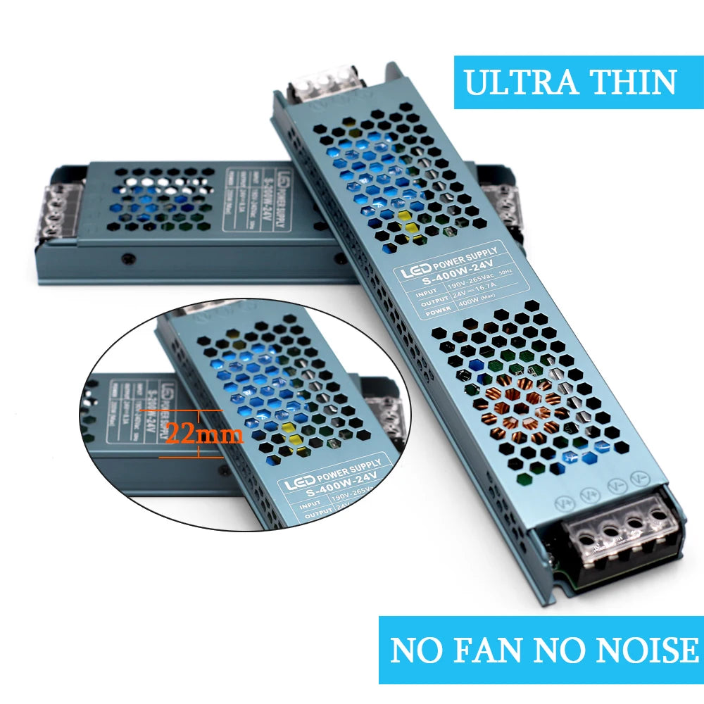 DC 12V/24V LED Power Supply – Silent Transformer 60W–400W