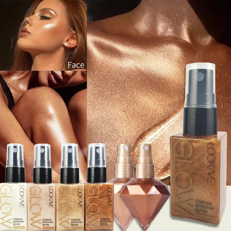 Pearlescent Glitter Spray Shimmer Oil Spray LongLasting Gold Bronze Contour Brightening for Face Body Sparkle Liquid Highlighter Zpaxo