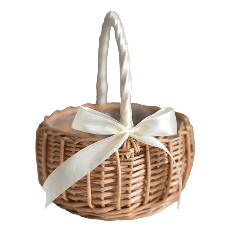Handwoven Rattan Wedding Basket Detachable Liner Multi-functional Zpaxo White L