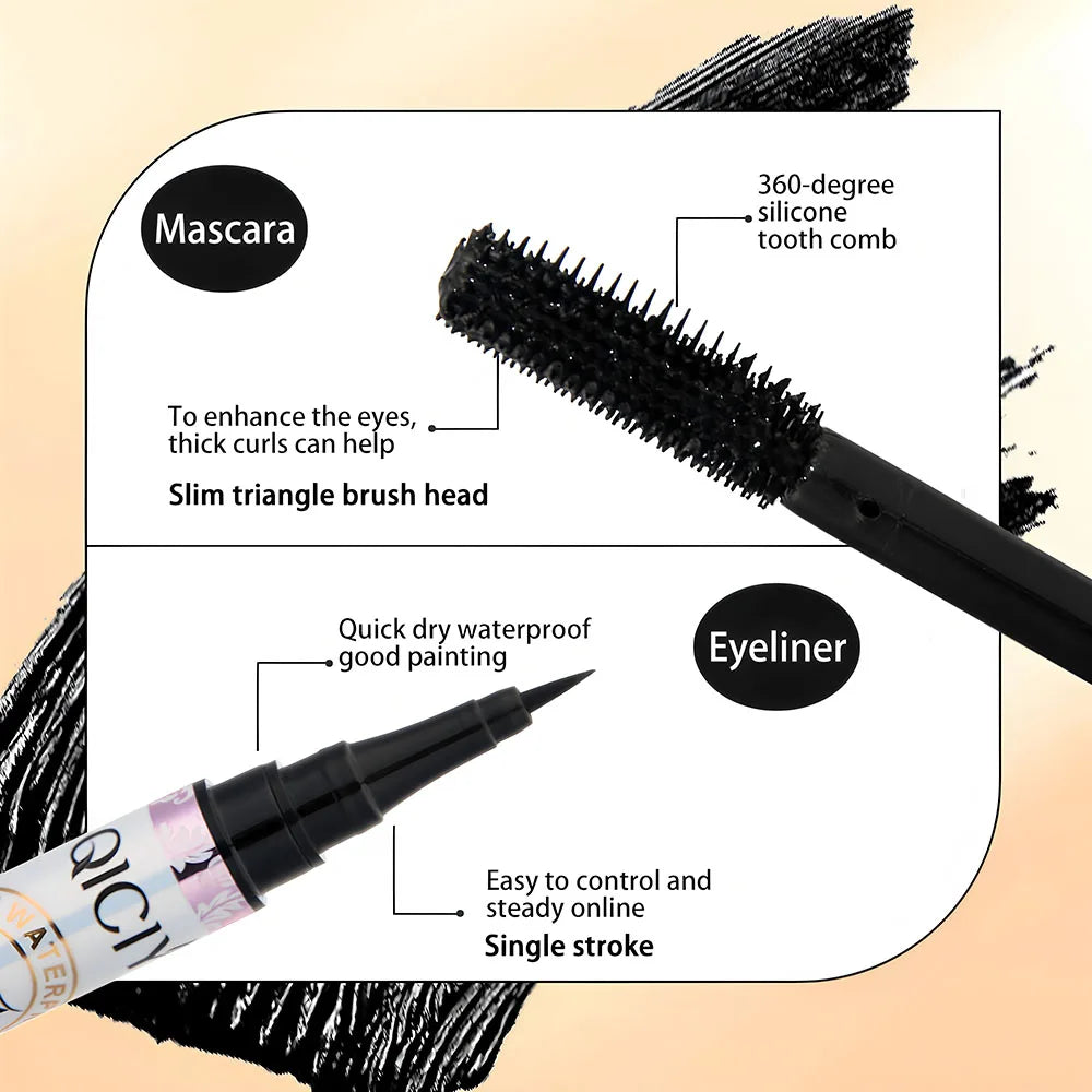 2-in-1 Eye Black+eyeliner Pen Waterproof Sweat Resistant Lasting 24