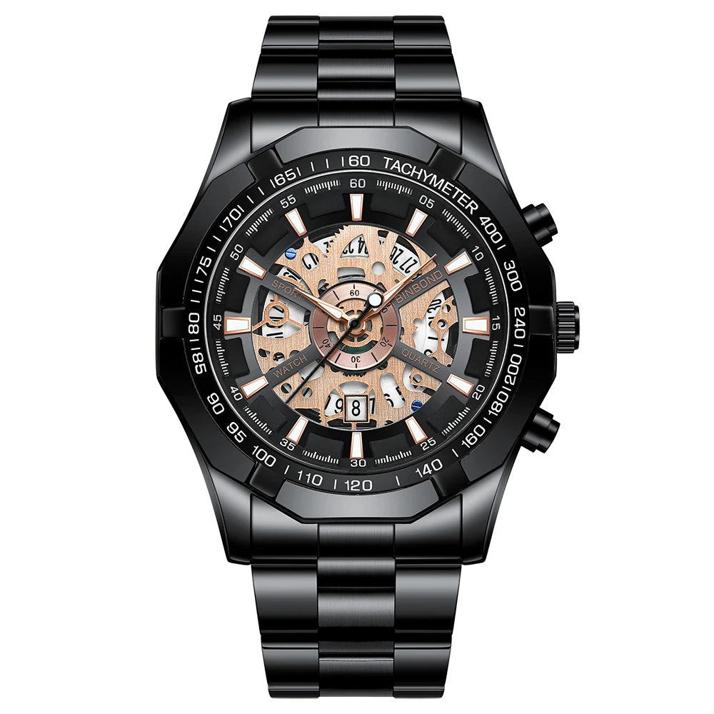 BINBONG Business Men's Watches Waterproof Calendar Luminous Fashion Quartz Watch For Man Stainless Steel Male Clock Reloj Hombre Zpaxo Black Rose