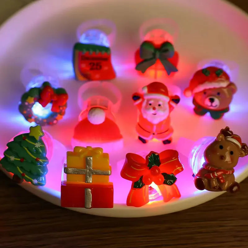 24 Christmas Glow Rings 3D LED Finger Light Flashing Party Luminous