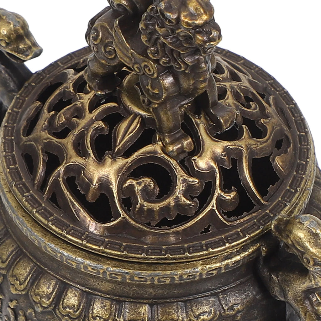 Chinese Copper Qilin Incense Burner Mini Three-Legged Dual-Handle Censer for Frankincense Bakhoor Aromatherapy Feng Shui