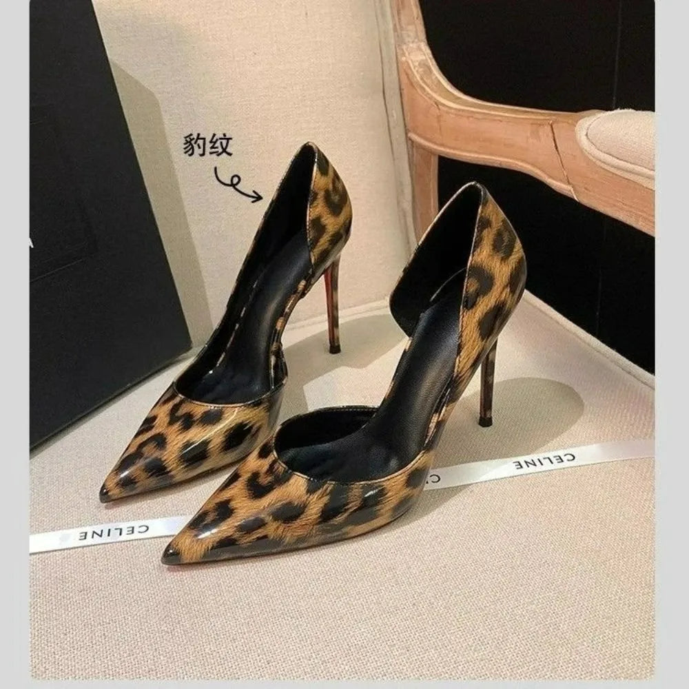 Leopard Print Red Soled Heels French Sexy Shallow Mouth Slim Internet