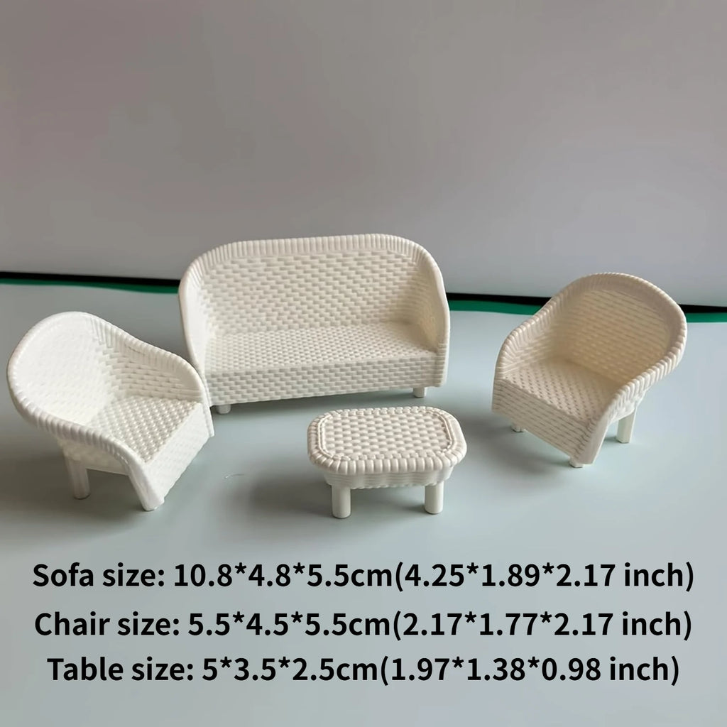 4-Piece Miniature Wicker Tea Table & Chair Set | Dollhouse Decor