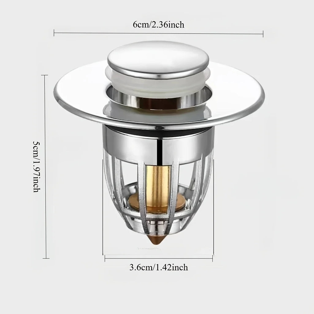 Universal Rebound Drain Plug Filter Basin Pop-up Chrome Sink Hair