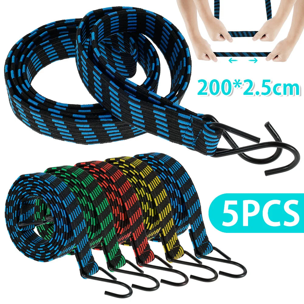 5-20Pcs Bungee Cords 2M Elastic Bungees Cords Heavy Duty Luggage Bungee Straps with Hooks Antislip Flat Elasticity Rope Upgrades Zpaxo