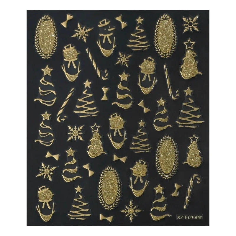 1 Gold Stamping Christmas Nail Stickers 3D Sparkling Snowman Zpaxo 09