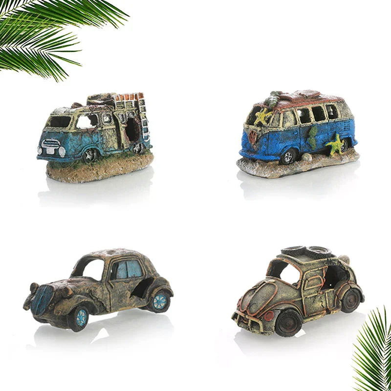 Aquarium Ornament Shaped Like Car Wreckage, Featuring Hiding Holes For Fish And Shrimp, Aquarium Decorations, And Aquascaping. Zpaxo