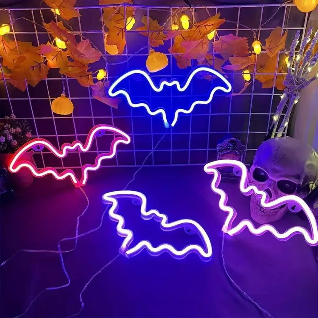 Halloween Decorative LED Bat Neon Lights Wall Decor Shaped Battery Zpaxo
